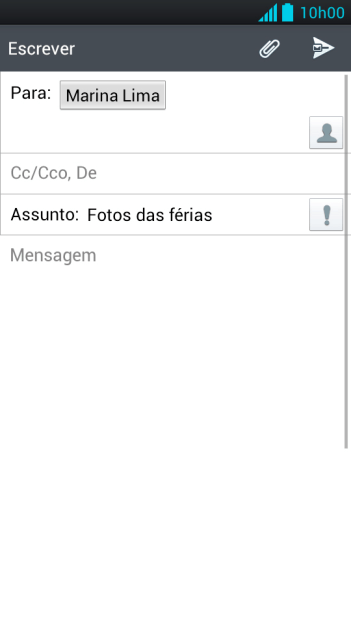 Pressioneo campo de escrever, e escreva o texto do seu e-mail. Pressioneo campo de escrever, e escreva o texto do seu e-mail.