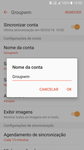 Digite o nome da conta de e-mail, e pressione OK. Digite o nome da conta de e-mail, e pressione OK.