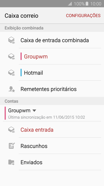 Pressione Caixa entrada abaixo da conta de e-mail desejada Pressione Caixa entrada abaixo da conta de e-mail desejada