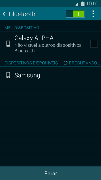Pressione o dispositivo Bluetooth desejado, e siga as instruções da tela para conectar o dispositivo ao seu celular. Pressione o dispositivo Bluetooth desejado, e siga as instruções da tela para conectar o dispositivo ao seu celular.