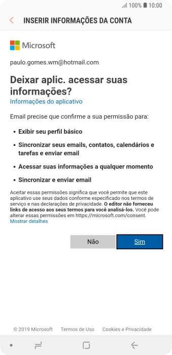 Se a tela mostrar essa imagem, sua conta foi reconhecida e configurada automaticamente. Siga as instruções da tela para inserir mais informações e finalizar a configuração. Se a tela mostrar essa imagem, sua conta foi reconhecida e configurada automaticamente. Siga as instruções da tela para inserir mais informações e finalizar a configuração.