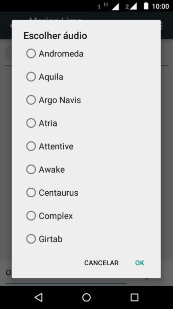 Pressione o arquivo de áudio desejado. Pressione o arquivo de áudio desejado.