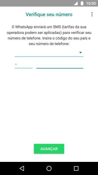 Pressione AVANÇAR. Aguarde até que o celular receba uma SMS para confirmar seu número de telefone. Pressione AVANÇAR. Aguarde até que o celular receba uma SMS para confirmar seu número de telefone.