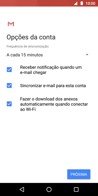 Se a tela mostrar essa imagem, sua conta foi reconhecida e configurada automaticamente. Siga as instruções da tela para inserir mais informações e finalizar a configuração. Se a tela mostrar essa imagem, sua conta foi reconhecida e configurada automaticamente. Siga as instruções da tela para inserir mais informações e finalizar a configuração.