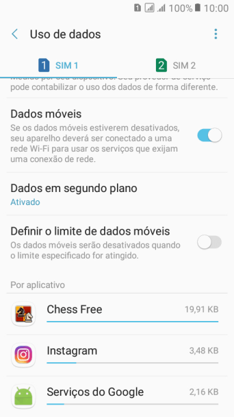 O uso de dados para cada aplicativo é mostrado em Por aplicativo. O uso de dados para cada aplicativo é mostrado em Por aplicativo.