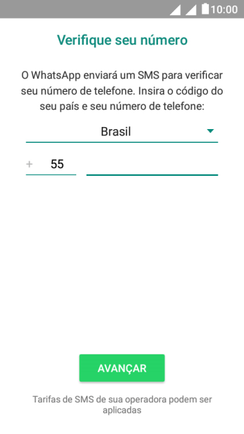 Digite o seu número de telefone, e pressione AVANÇAR. Aguarde até que o celular receba uma SMS para confirmar seu número de telefone. Digite o seu número de telefone, e pressione AVANÇAR. Aguarde até que o celular receba uma SMS para confirmar seu número de telefone.