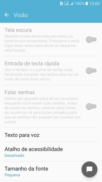 Pressione Texto para voz, e siga as indicações da tela para configurar a velocidade da fala. Pressione Texto para voz, e siga as indicações da tela para configurar a velocidade da fala.