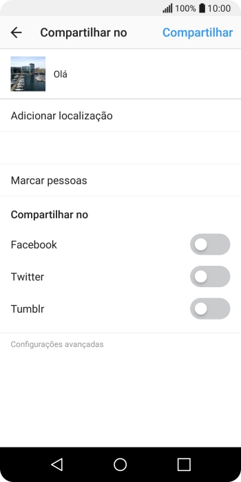 Digite o texto desejado, e pressione Compartilhar. Digite o texto desejado, e pressione Compartilhar.