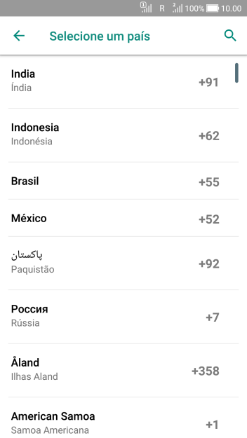 Pressione o país desejado. Pressione o país desejado.