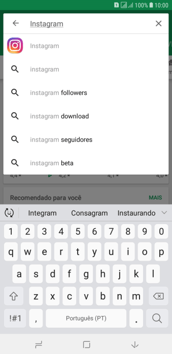 Digite Instagram, e pressione o ícone de busca. Digite Instagram, e pressione o ícone de busca.
