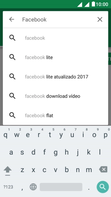 Digite Facebook e pressione o ícone de busca. Digite Facebook e pressione o ícone de busca.