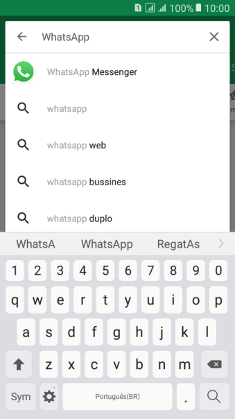 Digite WhatsApp, e pressione o ícone de busca. Digite WhatsApp, e pressione o ícone de busca.