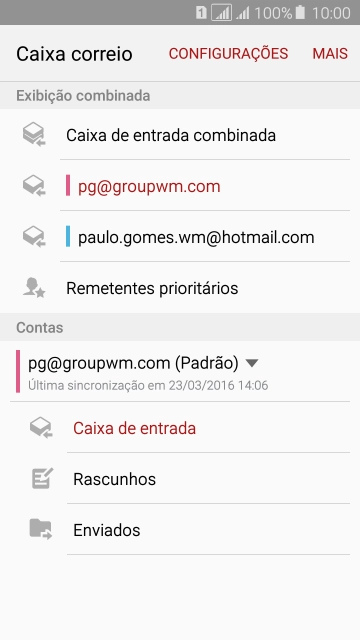 Pressione a conta de e-mail desejada. Pressione a conta de e-mail desejada.