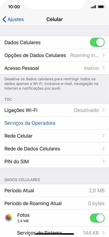 Pressione Opções de Dados Celulares. Pressione Opções de Dados Celulares.
