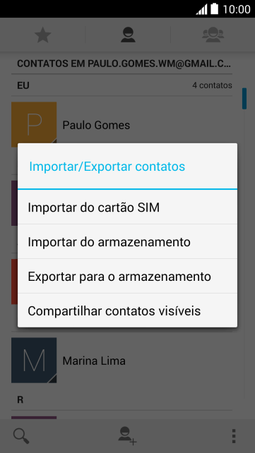 Pressione Importar do cartão SIM. Pressione Importar do cartão SIM.