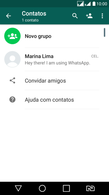Pressione o ícone de busca, e digite as primeiras letras do nome do contato. Pressione o ícone de busca, e digite as primeiras letras do nome do contato.