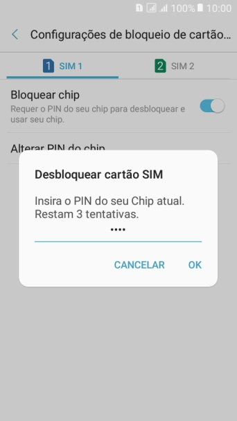 Digite um código PIN de quatro cifras e pressione OK. O código PIN padrão é 1010. Digite um código PIN de quatro cifras e pressione OK. O código PIN padrão é 1010.