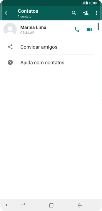 Pressione o ícone de busca, e digite as primeiras letras do nome do contato. Pressione o ícone de busca, e digite as primeiras letras do nome do contato.