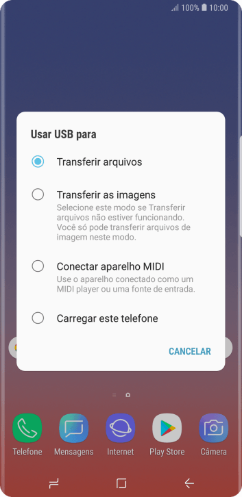 Pressione Transferir arquivos para ativar a função. Pressione Transferir arquivos para ativar a função.