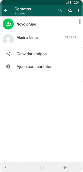 Pressione o ícone de busca, e digite as primeiras letras do nome do contato. Pressione o ícone de busca, e digite as primeiras letras do nome do contato.