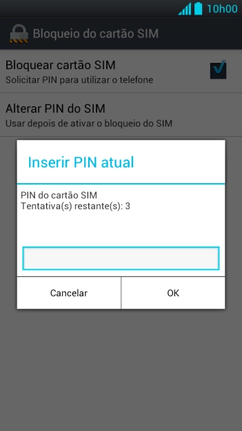 Digite um código PIN de quatro cifras e pressione OK. O código PIN padrão é 1010. Digite um código PIN de quatro cifras e pressione OK. O código PIN padrão é 1010.