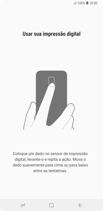 Siga as instruções na tela para configurar o código de bloqueio do celular com impressão digital. Siga as instruções na tela para configurar o código de bloqueio do celular com impressão digital.