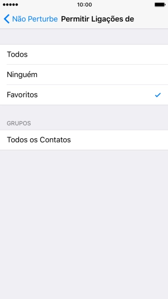 Pressione a configuração desejada para selecionar quais contatos podem ligar para você quando o Não Perturbe estiver ativado. Pressione a configuração desejada para selecionar quais contatos podem ligar para você quando o Não Perturbe estiver ativado.