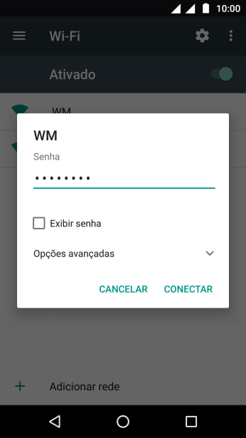Digite a senha da sua conta da rede Wi-Fi, e pressione CONECTAR. Digite a senha da sua conta da rede Wi-Fi, e pressione CONECTAR.