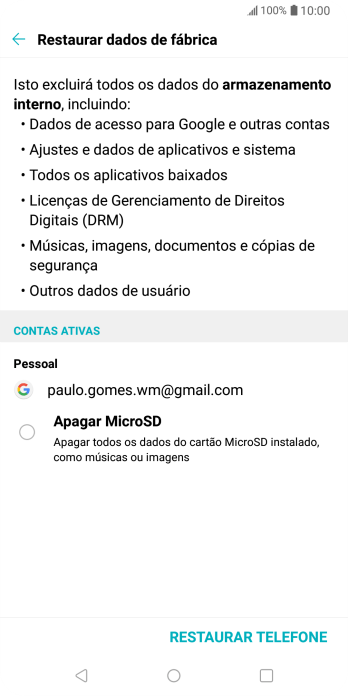 Pressione RESTAURAR TELEFONE. Pressione RESTAURAR TELEFONE.