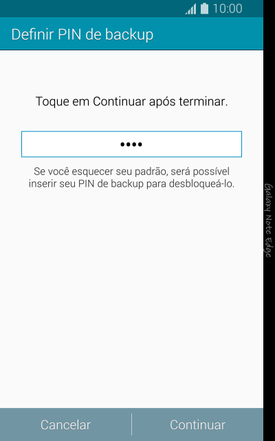 Digite um código PIN de quatro cifras e pressione Continuar. Digite um código PIN de quatro cifras e pressione Continuar.