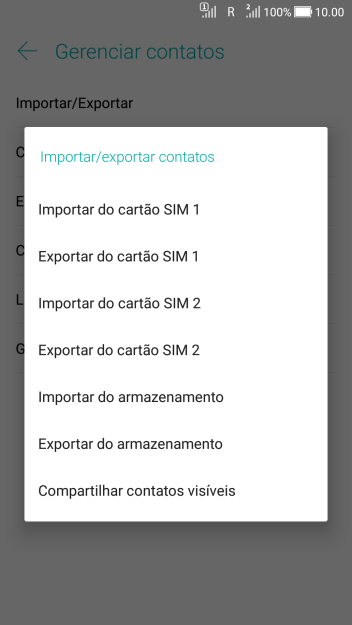 Pressione Importar do cartão ‹SIM›. Pressione Importar do cartão ‹SIM›.