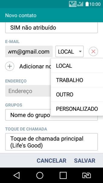Pressione o tipo de e-mail desejado. Pressione o tipo de e-mail desejado.