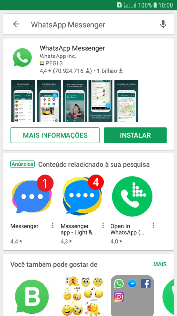 Pressione WhatsApp Messenger. Pressione WhatsApp Messenger.
