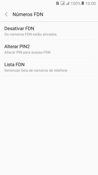 Pressione Desativar FDN para desativar os números de discagem fixa. Pressione Desativar FDN para desativar os números de discagem fixa.