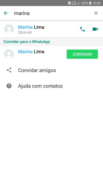 Pressione o ícone de chamada de voz para realizar uma chamada de voz para o contato. Pressione o ícone de chamada de voz para realizar uma chamada de voz para o contato.