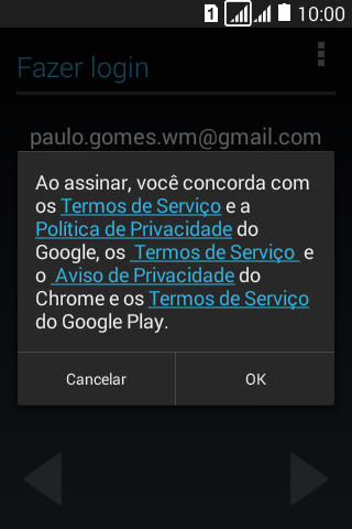 Pressione OK, e siga as indicações da tela para selecionar as configurações da sua conta Google. Pressione OK, e siga as indicações da tela para selecionar as configurações da sua conta Google.