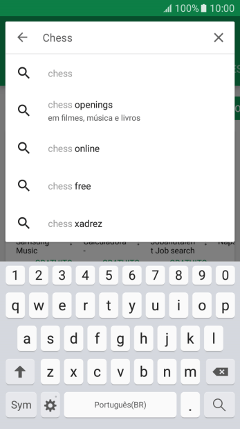 Insira o nome ou assunto do app desejado, e pressione o ícone de busca. Insira o nome ou assunto do app desejado, e pressione o ícone de busca.