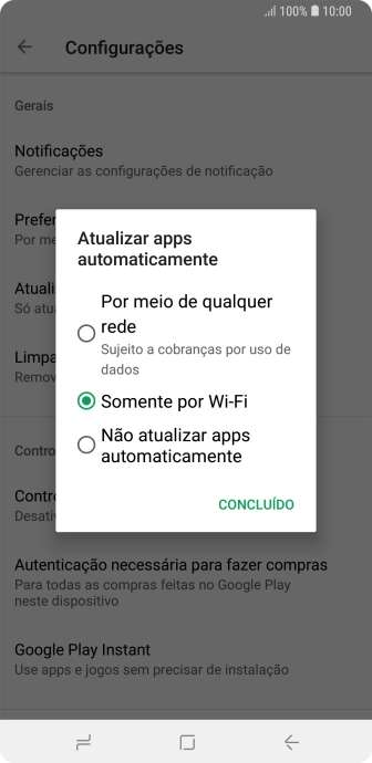 Para desativar a atualização automática de apps, você deve pressionar Não atualizar apps automaticamente. Para desativar a atualização automática de apps, você deve pressionar Não atualizar apps automaticamente.