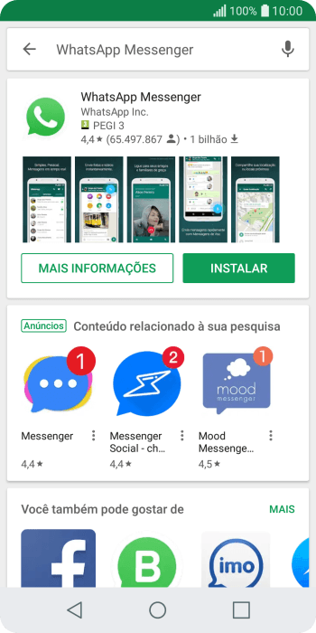 Pressione WhatsApp Messenger. Pressione WhatsApp Messenger.