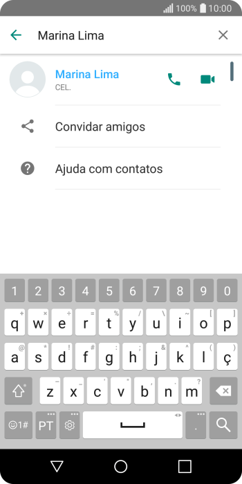 Pressione o ícone de chamada de voz para realizar uma chamada de voz para o contato. Pressione o ícone de chamada de voz para realizar uma chamada de voz para o contato.
