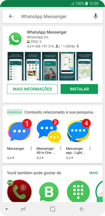 Pressione WhatsApp Messenger. Pressione WhatsApp Messenger.