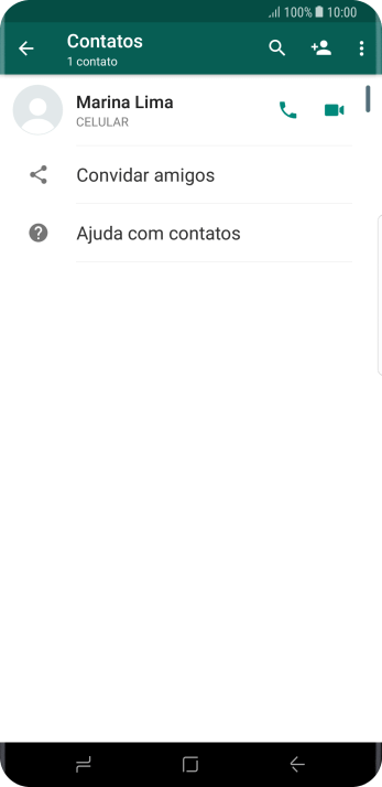 Pressione o ícone de busca, e digite as primeiras letras do nome do contato. Pressione o ícone de busca, e digite as primeiras letras do nome do contato.