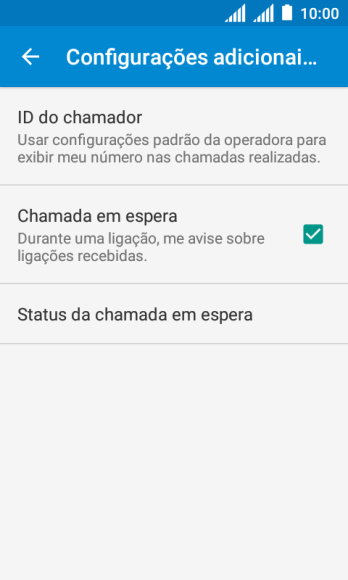 Pressione Chamada em espera para ativar ou desativar a função. Pressione Chamada em espera para ativar ou desativar a função.