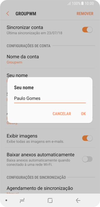 Digite o nome do remetente, e pressione OK. Digite o nome do remetente, e pressione OK.