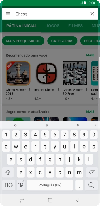 Insira o nome ou assunto do app desejado, e pressione o ícone de busca. Insira o nome ou assunto do app desejado, e pressione o ícone de busca.
