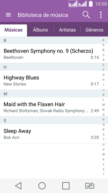 Pressione a categoria desejada, e navegue até o arquivo de música desejado. Pressione a categoria desejada, e navegue até o arquivo de música desejado.