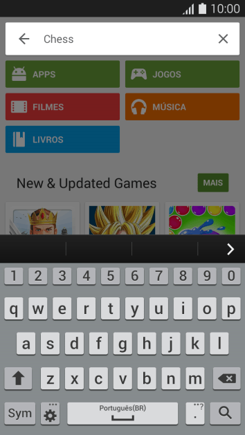 Insira o nome ou assunto do app desejado, e pressione o ícone de busca. Insira o nome ou assunto do app desejado, e pressione o ícone de busca.