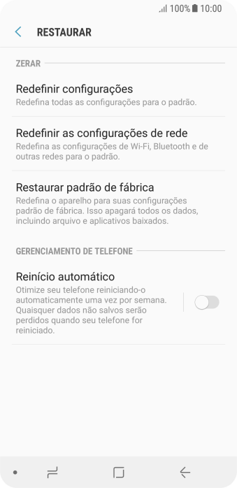 Pressione Restaurar padrão de fábrica. Pressione Restaurar padrão de fábrica.