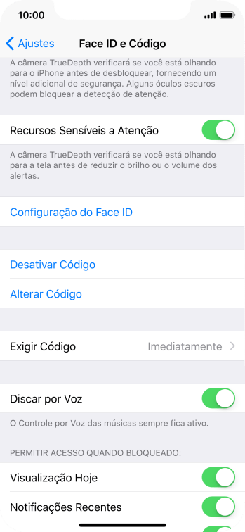 Pressione Desativar Código, e digite o código de bloqueio do celular. Pressione Desativar Código, e digite o código de bloqueio do celular.