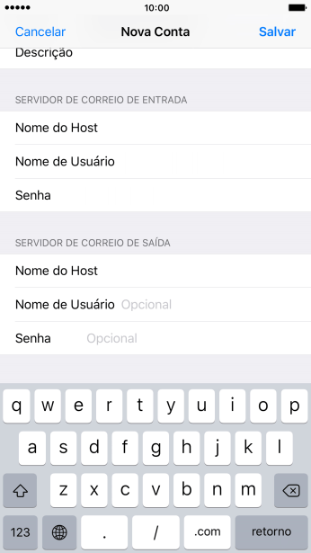 Pressione Nome de Usuário, e digite o nome de usuário da sua conta e-mail. Pressione Nome de Usuário, e digite o nome de usuário da sua conta e-mail.